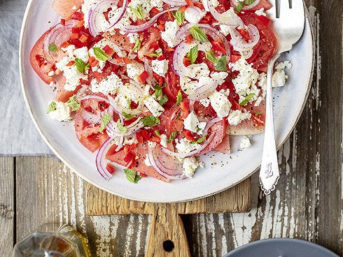 Watermelon and tomato salad with feta 